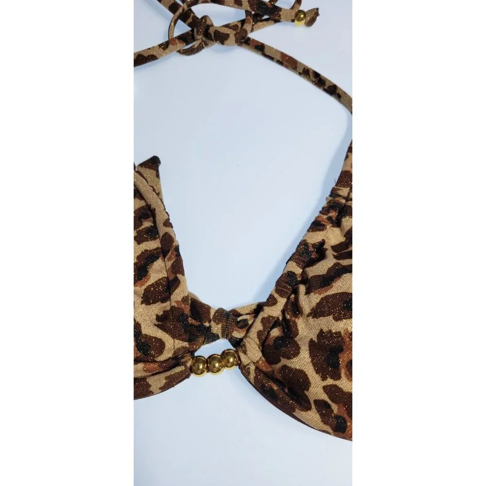 Becca by Rebecca Virtue Triangle Top Bikini Set Reversible Leopard Size Medium - Picture 2 of 12